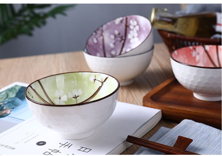 Japanese Chinese Style Ceramic Rice Bowls  Set of 4